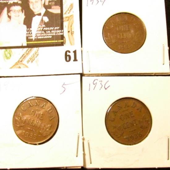 1934, 35, & 36 Canada small Cents, all depicting George V.