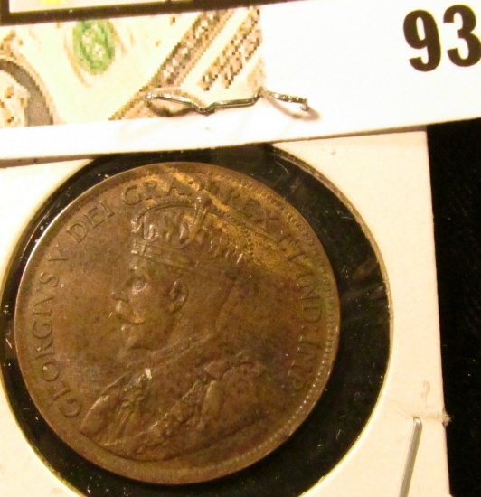 1919 Canada Large Cent, Mostly Brown EF-AU.