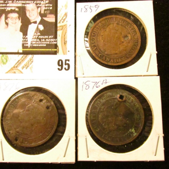 1859 (damaged), 1876 & 1876H (holed) Canada Large Cents.