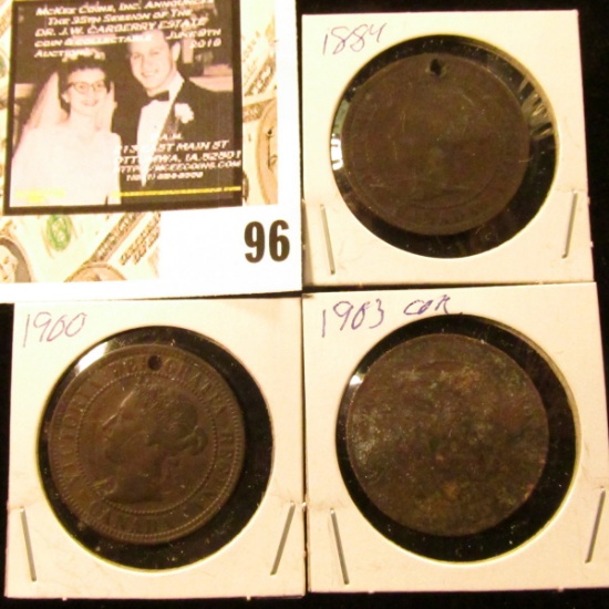 1884 (holed), 1900 (holed), & 1903 (corrosion) Canada Large Cents.
