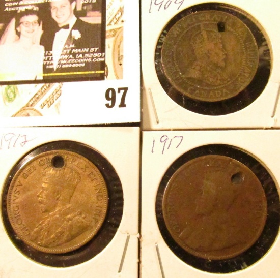 1909, 1912, & 1917 (holed) Canada Large Cents.