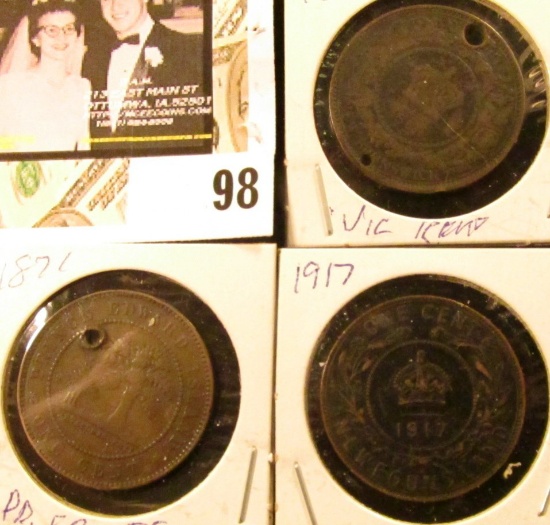 1861 New Brunswick, Canada Large Cent (holed); 1871 Prince Edward Island Large Cent (holed); & 1917