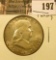 1955 P Franklin Half Dollar, BU, toning.