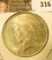 1922 P U.S. Peace Silver Dollar, BU.