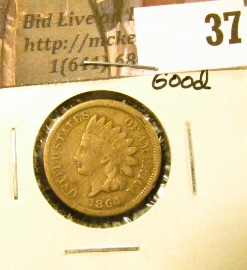 1864 U.S. Indian Head Cent, Copper-nickel, Good.