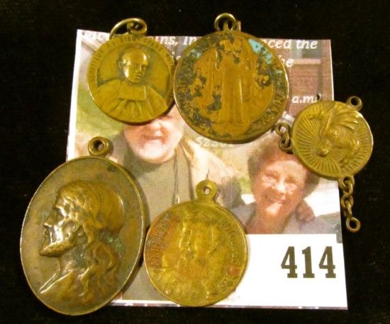 (5) Religious pendants / charms, all brass