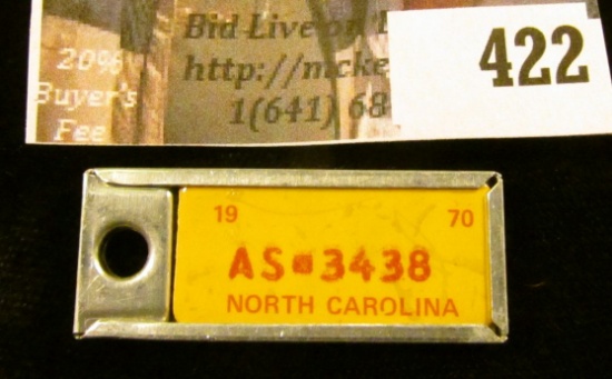 Vintage miniature license plate key tag – 1970 NC # AS-3438, made by Disabled American Veterans, Cin
