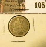 1891 S U.S. Seated Liberty Dime, VG-Fine.