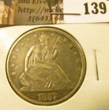 1857 P  U.S. Seated Liberty Half Dollar,EF.