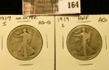 1917 Reverse S Mintmark AG-G & 1919 S AG Walking Liberty Half Dollars.