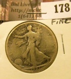 1921 D Walking Liberty Half Dollar, Fine.