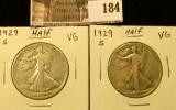 (2) 1929 S Walking Liberty Half Dollars, both VG.