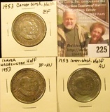 (3) 1953 Washington/Carver Silver Commemorative Half Dollars, EF, EF-AU, & AU/