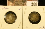 1902 & 1910 Canada Five Cent Silvers.