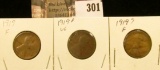 1919P, D, & S Lincoln Cents.