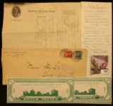 Group of Banking, Postal, and Land History Memorabilia. Includes a letter on letter head from 