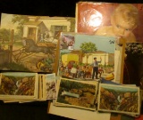 Large group of old Yellow Stone National Park Post Cards; 1959 Calendar Art work Print; Art Auction