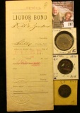 1900 Earling, Iowa Liquor Bond with four Documentary Stamps, notarized; 1890 & 1907 Great Britain Ha