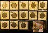 (13) 1938 D Jefferson Nickels, all carded and priced. Grades VG to AU.