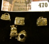 (5) Sterling Pandora charms – a purse, a suitcase, a steamer trunk chest, a cupcake, and a queen bee