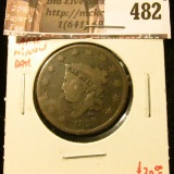 1828 Large Cent, large narrow date, G, value $20