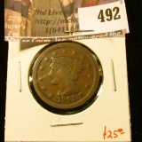 1843 Large Cent, VG, value $25