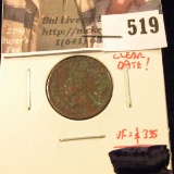 1869 Indian Head Cent, VF details, sharp, clear date, verdigris, pitted, probable ground recovery pi