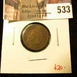1886 type 1 Indian Head Cent, F, value $20