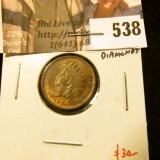 1890 Indian Head Cent, AU+, luster, 4 full diamonds, value $30