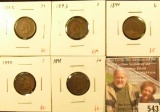 Group of 5 different Indian Head Cents – 1892, 1893, 1895, 1898, all F, 1894 (better date), G, group