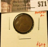 1915 Lincoln Cent, XF+ (probable AU), TOUGH grade for date, value $60+