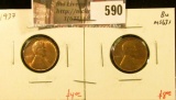 (2) Lincoln Cents, 1937 Unc, 1937-S BU MS63+, value for pair $12