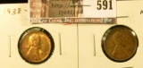 (2) Lincoln Cents, 1938-S BU MS64+ RED & 1939 BU MS63 BN, value for pair $10