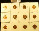 (12) Lincoln Cents, 1954PDS, 1955PDS, 1956PD, 1957PD, 1958PD, complete date and mintmark run from 19