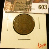 1865 2 Cent Piece, VG/F. Dies are rotated 43 degrees. Value $20