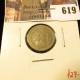 1872 3 Cent Nickel, F, value $27