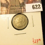1881 3 Cent Nickel, F, value $27