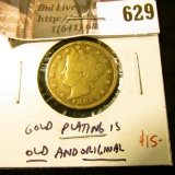 1883 NO CENTS “Racketeer” V Nickel – Gold plating is old and original! F+, value $15