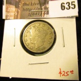1890 V Nickel, F+, value $25