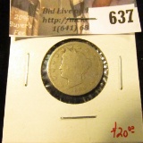 1894 V Nickel, better date, G, value $20