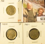 (3) Buffalo Nickels, 1928 VF, 1928-D F, 1928-S VG, group value $12