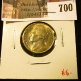 1950-D Jefferson Nickel, BU toned, value $16