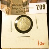 1854 Seated Liberty Half Dime, G, value $20