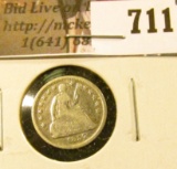 1857 Seated Liberty Half Dime, VG, value $22
