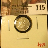 1860-O Seated Liberty Half Dime, VF, value $45