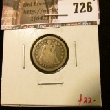 1853 arrows Seated Liberty Dime, VG, value $22