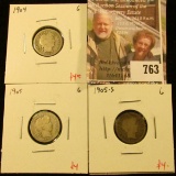 (3) Barber Dimes, 1904, 1905, 1905-S, all G, group value $12