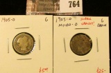 (2) Barber Dimes, 1905-O & 1905-O micro O (scarce variety!), both G, value for pair $30