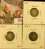 (3) Barber Dimes, 1912PDS, all G, group value $12