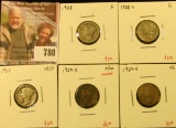 (5) Mercury Dimes, 1928 G, 1928-S G, 1929 VG/F, 1929-D F/VF toned, 1929-S VG, group value $18+